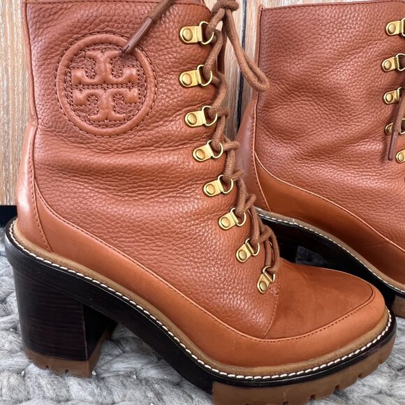 Tory Burch 100mm lace-up, brown leather boots. - Picture 3 of 6